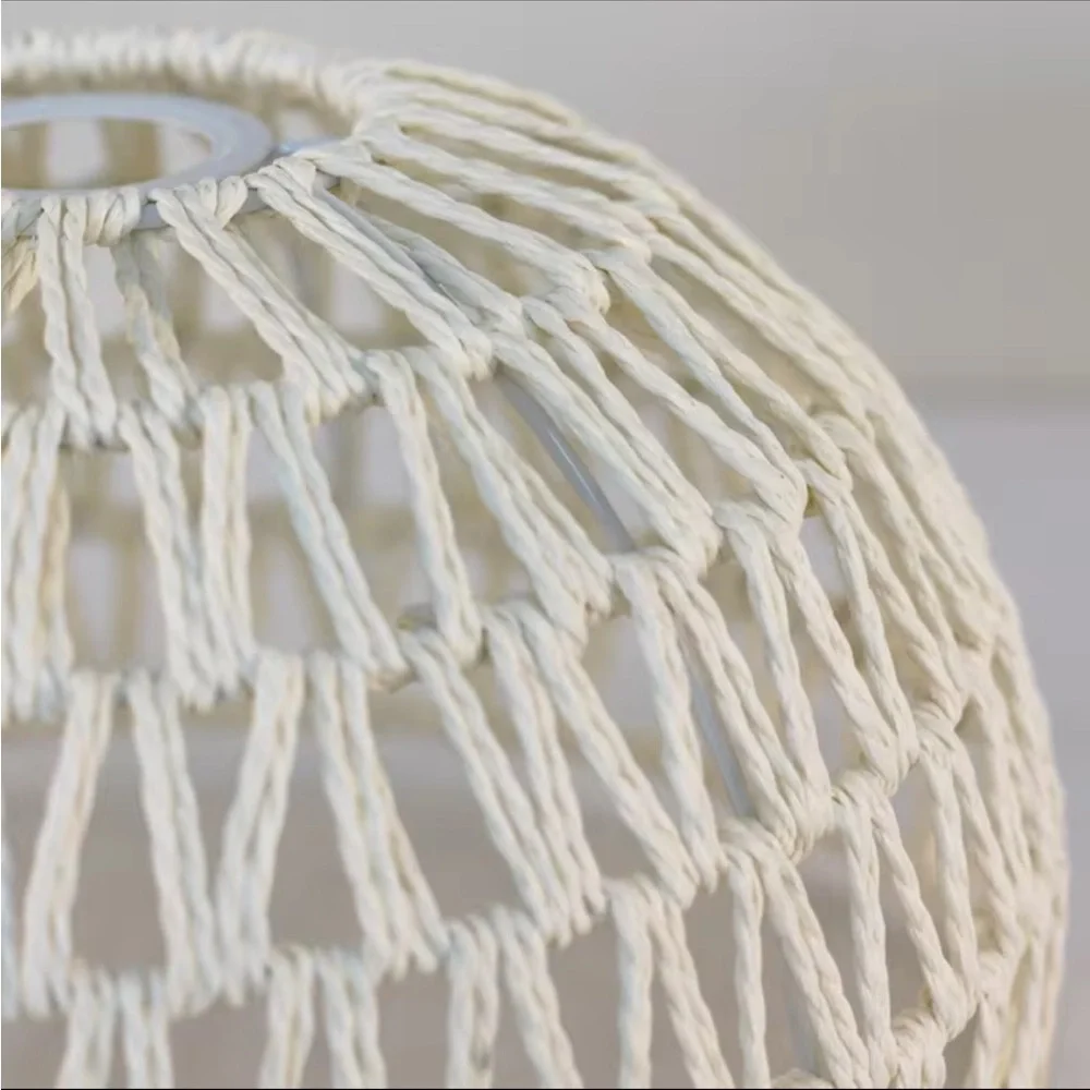 NWOT - Rope Weave Hanging Lamp Shade Bohemian Rustic Light Fixture Cream Rattan - Picture 3 of 9